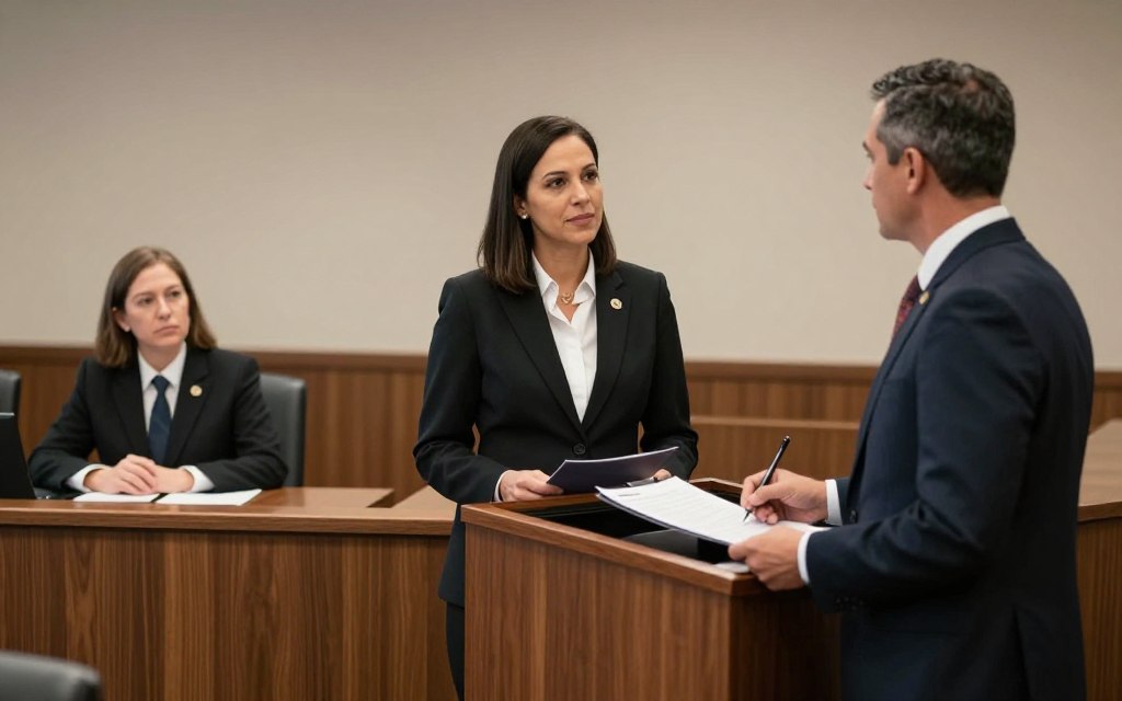 Abogado de inmigración en California presentando evidencia ante juez en corte de inmigración