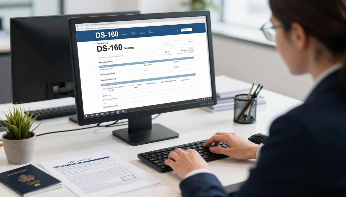 Abogado revisando formulario DS-160 de solicitud de visa para Estados Unidos