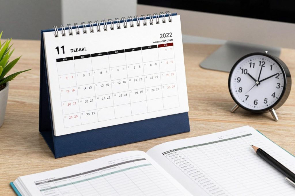 Calendario legal mostrando plazos de inmigración