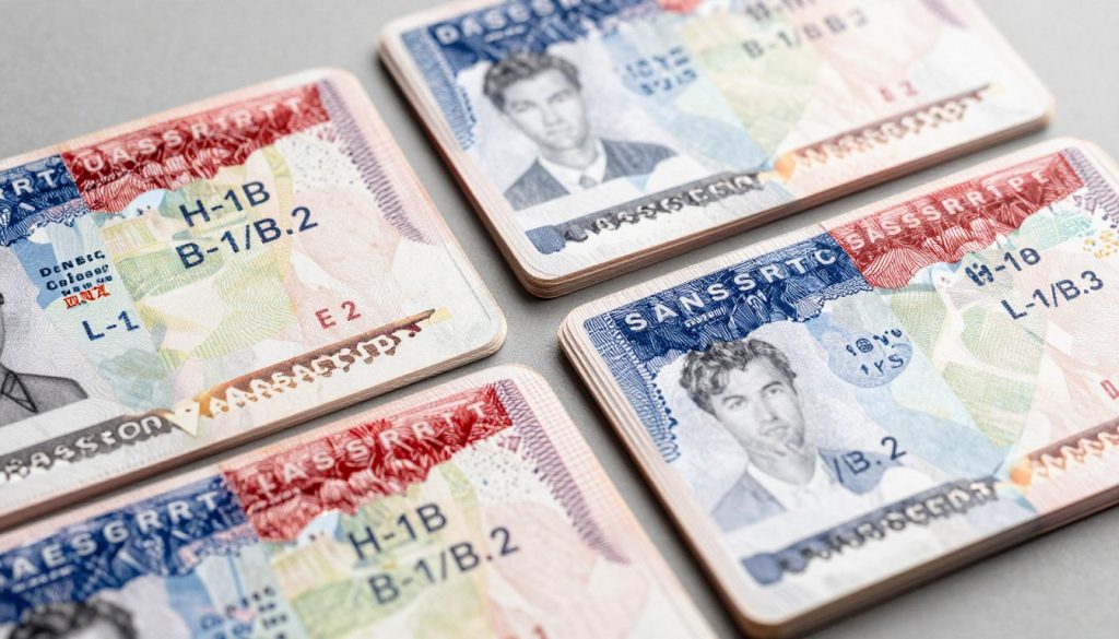 Diferentes tipos de visas estadounidenses en pasaportes internacionales