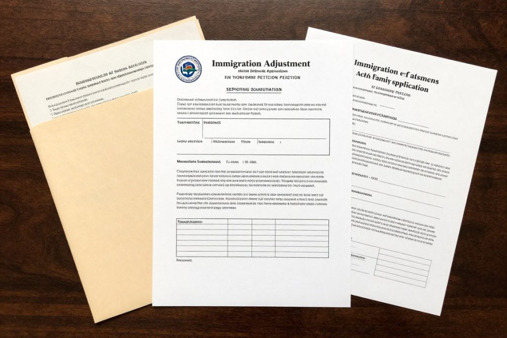 Documentos de ajuste de estatus y petición familiar para proceso de deportación