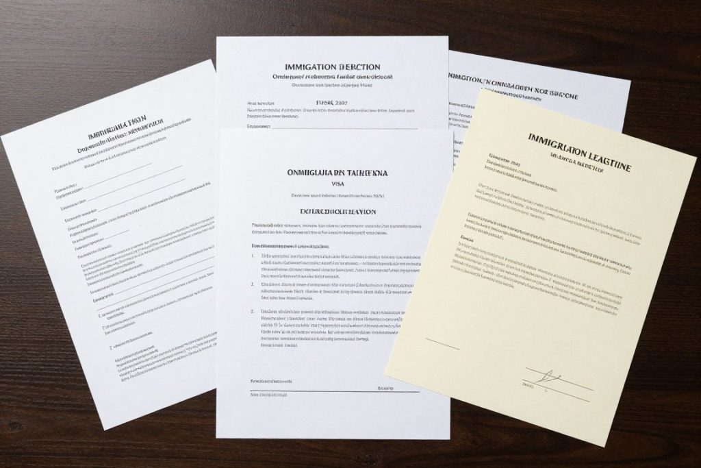 Documentos de servicios legales de inmigración organizados