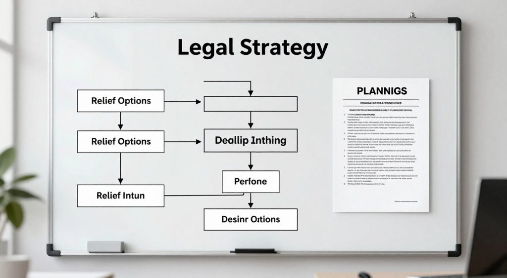 Estrategia legal de defensa contra la deportación con diagrama de opciones