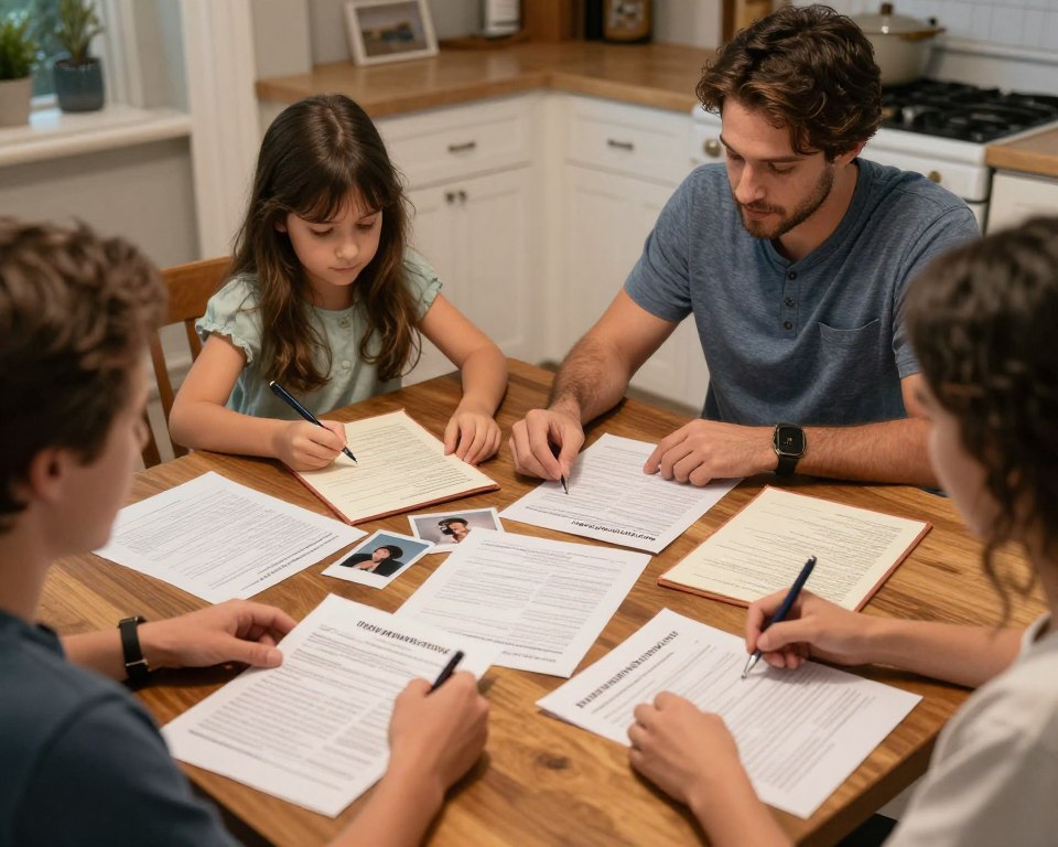 Familia preparando documentos para caso de inmigración