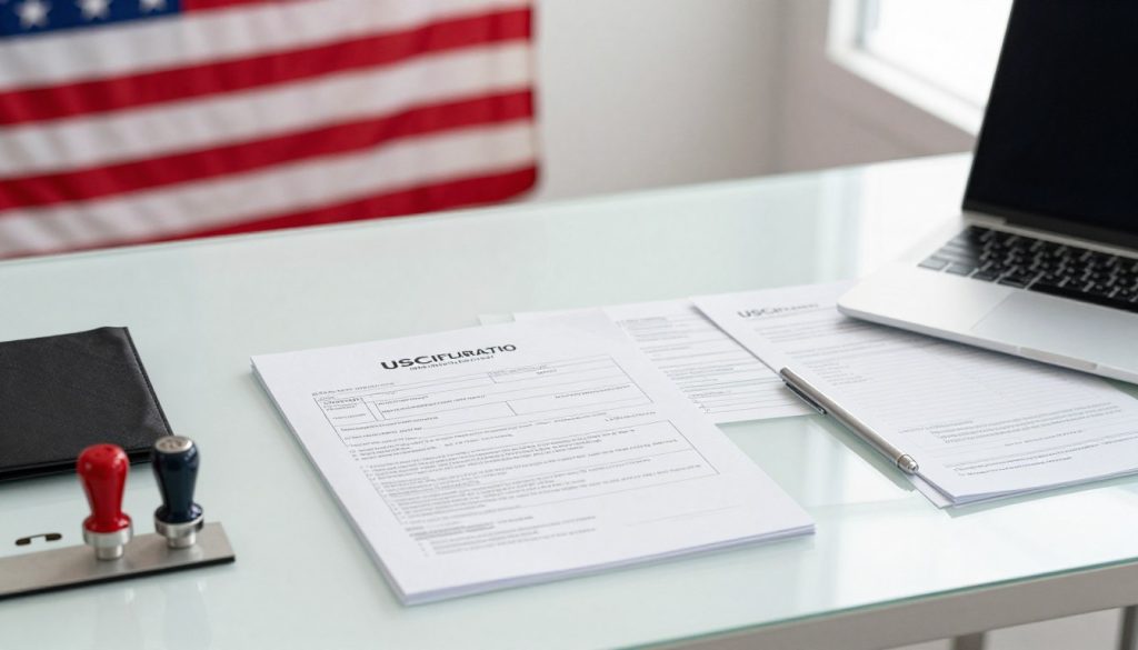 Oficina de servicios de inmigración con documentos USCIS