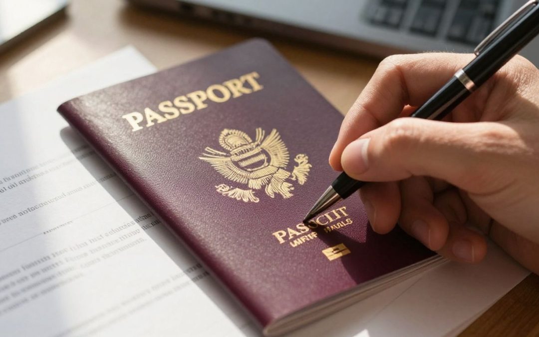 US passport and pen for DACA renewal application.