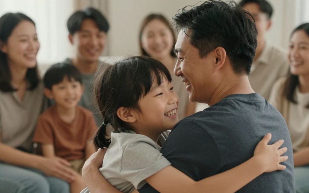 Family reuniting happily in the United States.